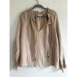 Martha Stewart Collection Beige Crinkled Long Sleeve Blouse Medium